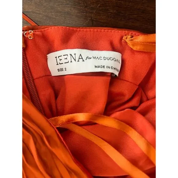 Ieena for Mac Duggal 26729 Satin Pleated Plunge Neck Lace Up Back Gown Size 2 - Picture 7 of 9